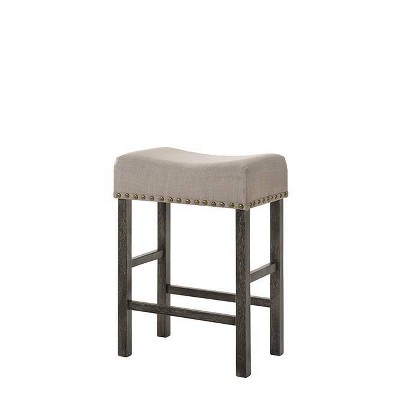 Gray Wood Backless Saddle Counter Height Stool