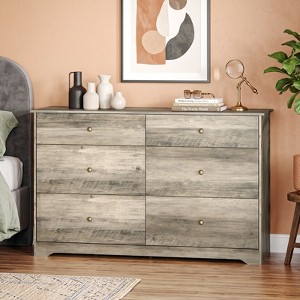 grey large dresser VINGLI Wooden 6 Drawer for Bedroom, Rustic Grey, 50