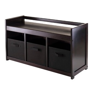 4pc Addison Storage Bench with 3 Foldable Fabric Baskets In Black - Espresso, Chocolate - Winsome - 1 of 4