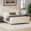 Queen/KIng Size Upholstered Platform Bed Frame with High Wingback Headboard&High Footboard, Corduroy, Cream/Taupe-ModernLuxe - 2 of 4