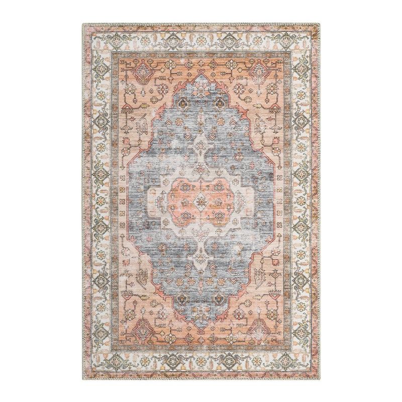 Whizmax Traditional Vintage Boho Floral Area Rug - Washable, Non-Shedding Low Pile Indoor Carpet with Non-Slip Rubber Backing (Pink), 1 of 7
