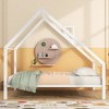 LOVMOR 77.55 Inch Twin Size Metal Floor Bed with House-shaped Headboard,No Box Spring Required,for Kids Teens Adults Bedroom,Easy Assembly，White - 2 of 4