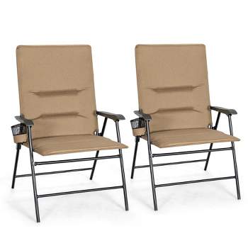 Tangkula Set of 2 Patio Camping Dining Chair Portable Padded Folding Chair Outdoor