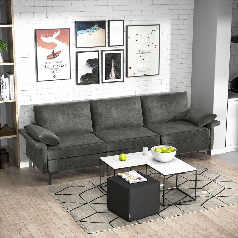 Costway Modern Modular Fabric 3-Seat Sofa Couch Living Room Furniture w/ Metal Legs Blue\Grey, 2 of 10