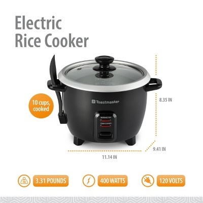 Toastmaster 10-Cup Black Electric Rice Cooker with Steamer