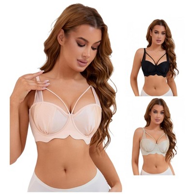 INSPIRE CHIC 3 Pcs Women's Soft Underwire Front Cross Lightly Adjustable Straps Training Minimizers Bras