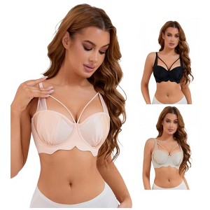INSPIRE CHIC 3 Pcs Women's Soft Underwire Front Cross Lightly Adjustable Straps Training Minimizers Bras - 1 of 4