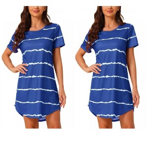 INSPIRE CHIC Women's 2 Pcs Round-Neck Curved-Hem Short-Sleeve Nightshirt Sleep Gown - 1 of 4