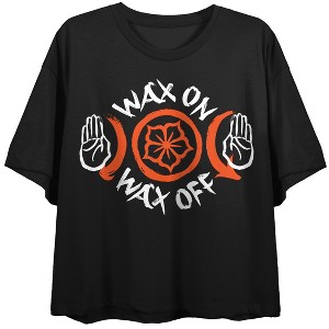 Cobra Kai Netflix TV Series Wax On Wax Off Graphic Juniors Black Crop Top - 1 of 3