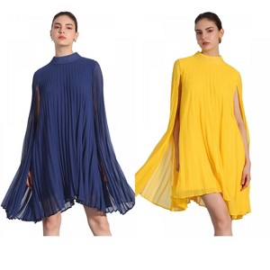 INSPIRE CHIC Women's Loose Flowy Cloak Sleeve Cape Pleated Chiffon Dress 2 Packs - 1 of 4