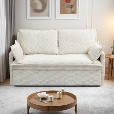 59.5" Chenille 2-in-1 Sofa Bed with Storage & USB/Type-C Ports