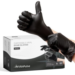 FifthPulse Disposable Vinyl Exam Gloves, Black, Box of 100 - Powder-Free, Latex-Free, 3-Mil Thickness - 1 of 4