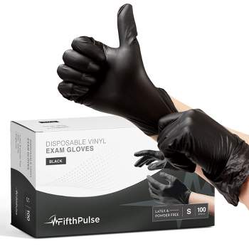 FifthPulse Disposable Vinyl Exam Gloves, Black, Box of 100 - Powder-Free, Latex-Free, 3-Mil Thickness