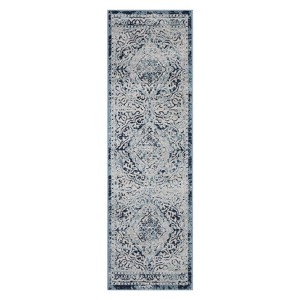 Vintage Rug Soft  Non Slip Plush Carpet Low Pile Stain Resistant Floor Cover Oriental Accent  Rug for Living Room Bedroom Nursery,Blue/2'3"x7'3" - 1 of 4