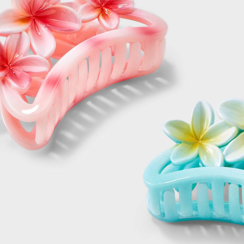 Girls&#39; 2pk Tropical Flower Claw Slip Set - art class&#8482; Pink/Blue, 3 of 4