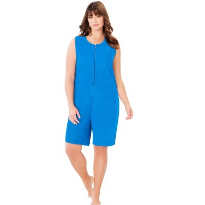 Dreams & Co. Plus Size Zip-Front Terry Romper