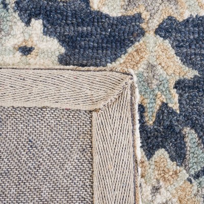 Gray and Blue Handmade Wool Floral 3' x 5' Area Rug