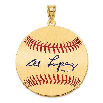 Black Bow Jewelry 14K Gold Plated Al Lopez Signature LG Enamel Baseball Pendant