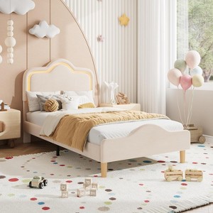 COZONY Twin Size Upholstered Bed Frame with Adjustable Headboard & Footboard, Velvet Princess Platform Bed for Kids, Sturdy Wood Slats, Easy Assembly - 1 of 4