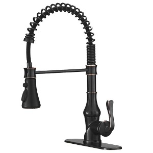 Single-Handle Pull-Down Sprayer 3 Spray High Arc Kitchen Faucet With Deck Plate - 1 of 4