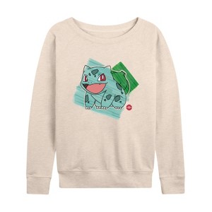 Women's - Pokémon - Bulbasaur Marker Lightweight French Terry Wide Neck Long Sleeve Graphic Shirt - 1 of 4