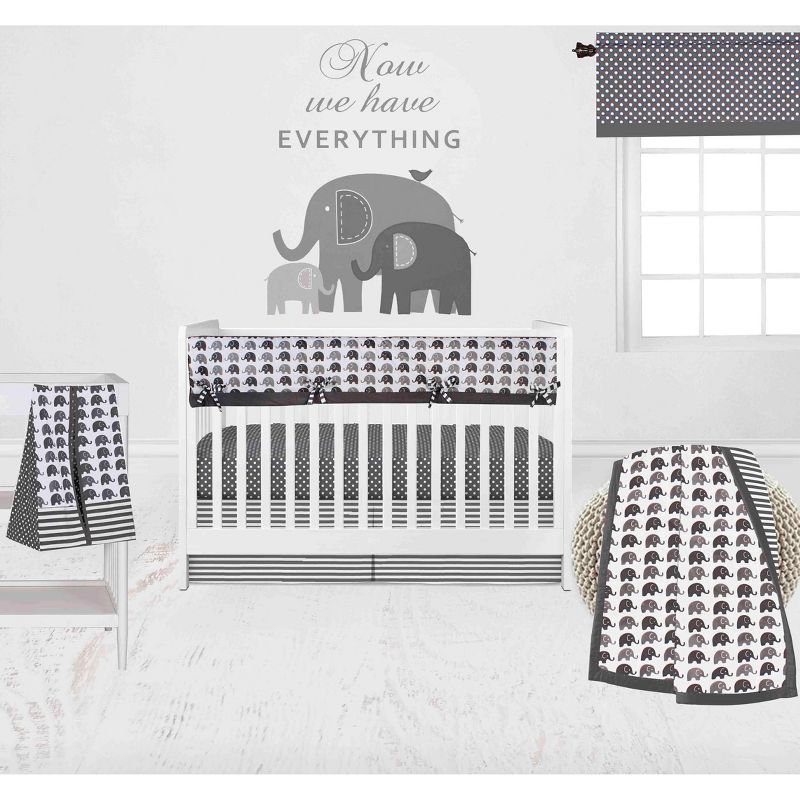 Bacati - Elephants White/Gray 6 pc Crib Bedding Set with Long Rail Guard Cover, 1 of 12