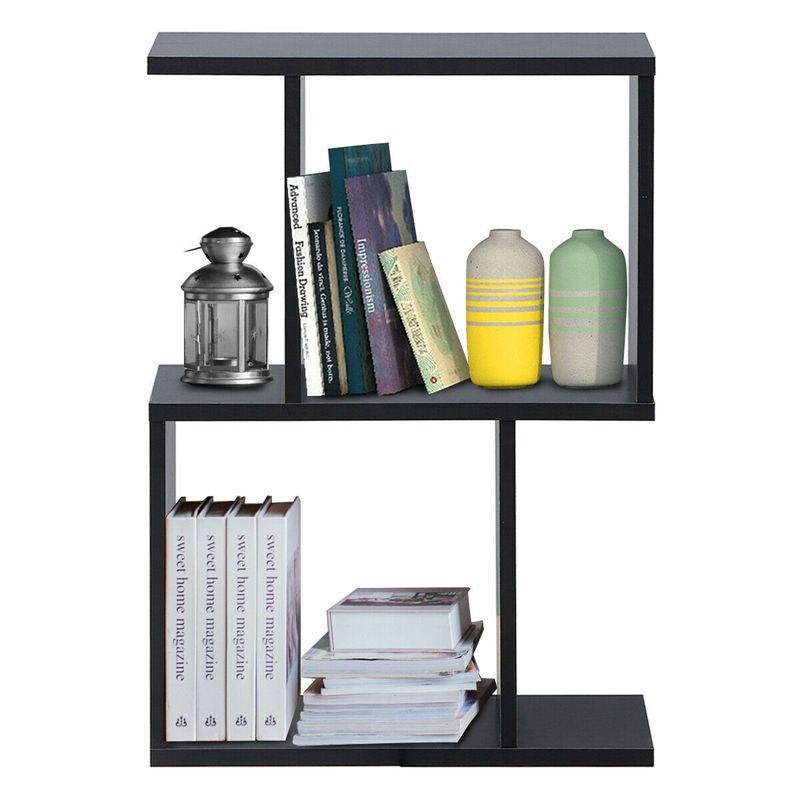 Costway 2-tier S-Shaped Bookcase Free Standing Storage Rack Wooden Display Decor Black, 5 of 11