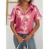 Women's Metallic Button Party Shirt - Casual Loose Fit Short Sleeve Top for Holiday - 2 of 4