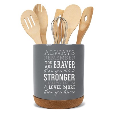 Elanze Designs Braver Stronger Grey X-Large Cork Bottom Kitchen Utensil Holder