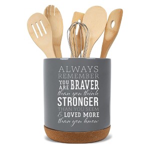 Elanze Designs Braver Stronger Grey X-Large Cork Bottom Kitchen Utensil Holder - 1 of 4