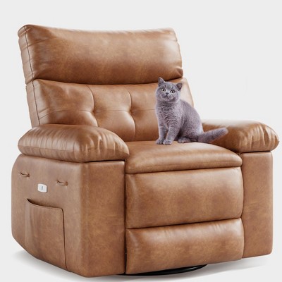 Manual Rotating Reclining Sofa Chair, Wide Comfortable Lounge Chair Featuring 360-Degree Swivel and Side Pull Ring Recliner