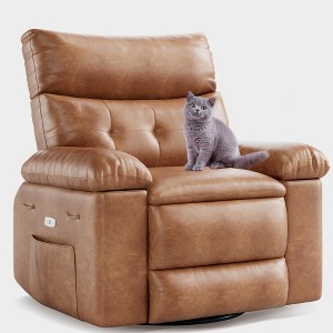 Manual Rotating Reclining Sofa Chair, Wide Comfortable Lounge Chair Featuring 360-Degree Swivel and Side Pull Ring Recliner - 1 of 4