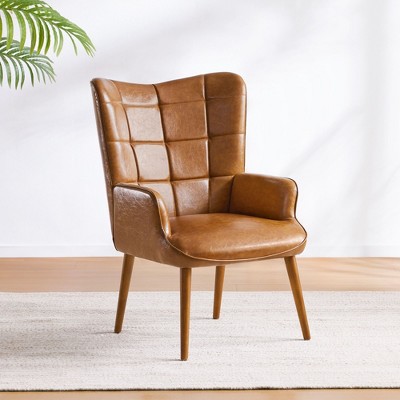 NicBex PU Leather Accent Chair,Upholstered Living Room Chairs with High Backrest and Wooden Leg,Mid-Century Armchair,Club Chairs for Living Room