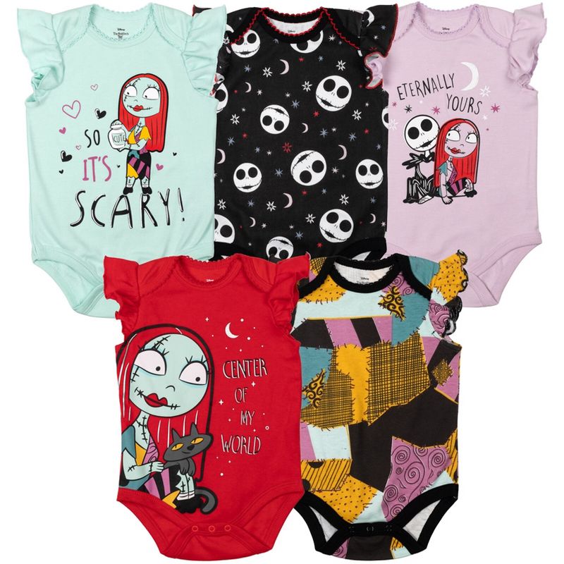 Disney Nightmare Before Christmas Jack Skellington Sally Baby Girls 5 Pack Bodysuits , 1 of 8