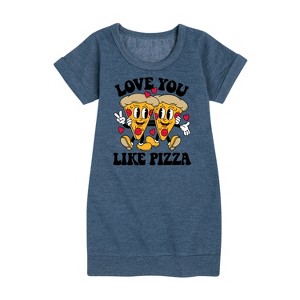 Girls' - Instant Message - Valentine's Day Love You Like Pizza Graphic Short Sleeve Fleece Dress - 1 of 4