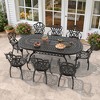 (9-PC)Premium Black Cast Aluminum Patio Set - Weather-Resistant Outdoor Table & Chairs with Beige Cushions, Umbrella Hole Included - 2 of 4