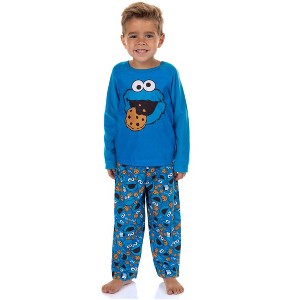 Sesame Street Pajamas Toddler Boy's Cookie Monster Long Sleeve and Pant Set - 1 of 4