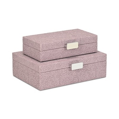 Cheung's Vyrna Doily Pattern Set of 2 Storage Boxes with Silver Handles - Lavender