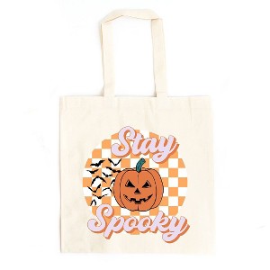 City Creek Prints Stay Spooky Bats Checkered Canvas Tote Bag - 15x16 - Natural - 1 of 1