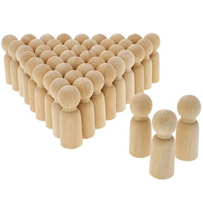 Bright Creations 50 Pack Unfinished Wooden Peg Dad Doll Bodies, Natural Wood Figures for Painting, DIY Arts and Crafts for Kids, 2.4 inches Tall