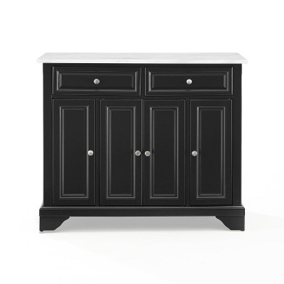 Avery Distressed Black Kitchen Island with Faux-Marble Top