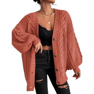 EXLURA Womens 2025 Oversized Cardigan Sweaters Fall Winter Lightweight Soft Knit Cardigan Open Front Button Outwear Coats - 1 of 4