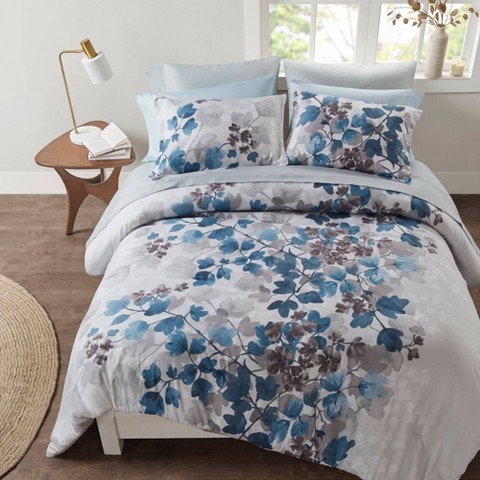 Madison Park Twin Karissa Comforter Set with Bed Sheet Blue