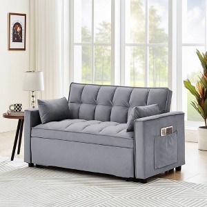 TiranisuBest Grey 3-in-1 Sectional Sofa Bed with Pull-Out Function, Adjustable Backrest, and Side Pocket, Ideal for Compact Spaces - 1 of 4