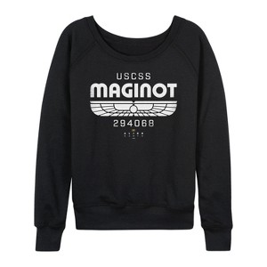 Women's - Alien: Earth - Uscss Maginot -Women's French Terry Long Sleeve Pullover Lightweight French Terry Wide Neck Long Sleeve Graphic Shirt - 1 of 4