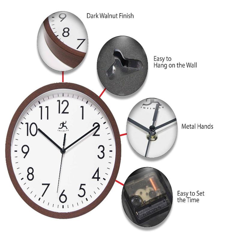 12&#34; Wall Clock Walnut Brown - Infinity Instruments, 4 of 6