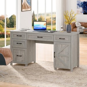 Rustic Office Desk Computer Desk with Charging Station, File Drawers and Storage Cabinet - 1 of 4