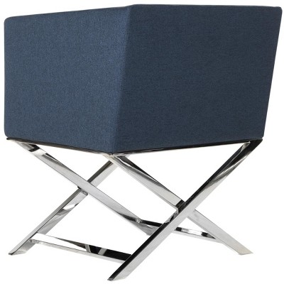 Navy Chrome Transitional Director's Accent Chair in Leather