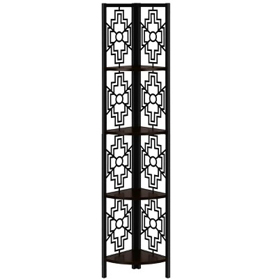 Vynxaria 62"h 4 - Tier Corner Transitional Bookshelf in Brown & Black