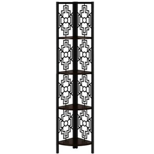 Vynxaria 62"h 4 - Tier Corner Transitional Bookshelf in Brown & Black - 1 of 4
